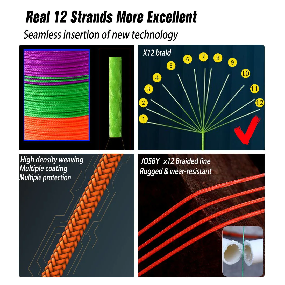 JOSBY Braided Fishing Line Multifilament Carp Fly 12/9 Strand 300M 500M 100M Multicolor new Japan Spinning Extreme 2025 PE Strong Weave