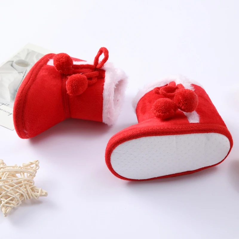 Baywell Winter Baby Warm Red Boots - Fluffy Flock Snow Slip On Shoes for Girls Toddler 0-18 Months