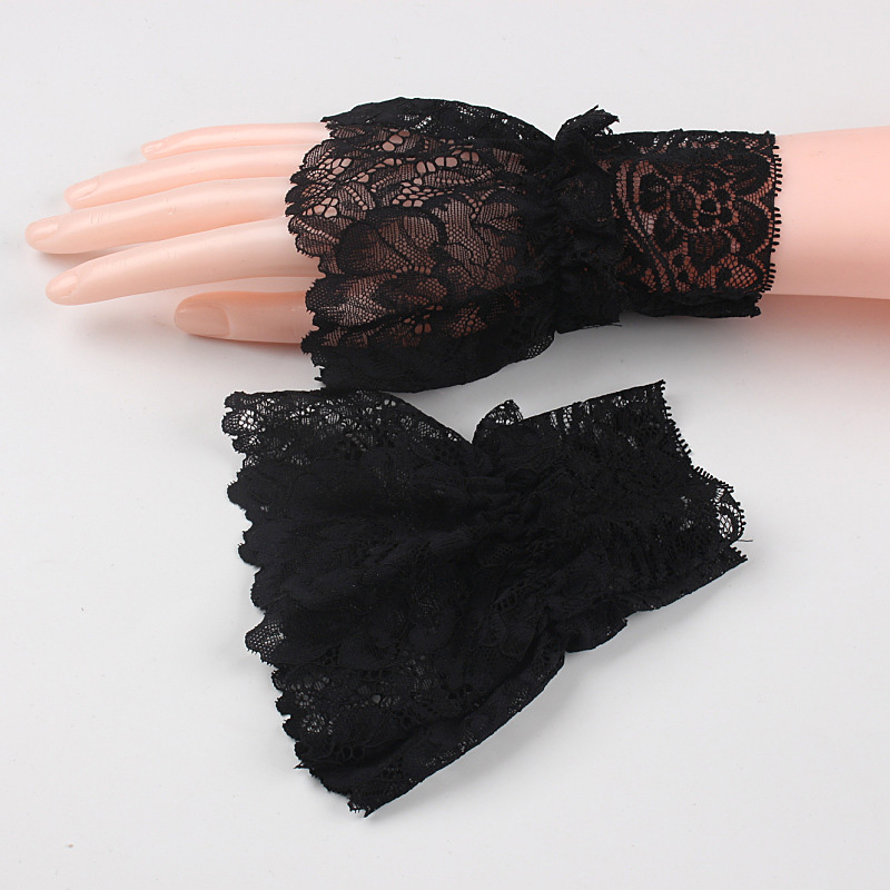 Vintage Women Lace Pleated Ruffles Decorated Cuffs Hollow Out Embroidery Floral Detachable Sleeves Elastic Universal Fake Cuff