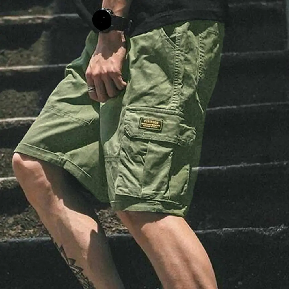Men Shorts Hip-pop Style Multi 2025 Pockets Fifth-pants Solid Color Drawstring Cargo new Shorts Casual Elastic Waistband Shorts