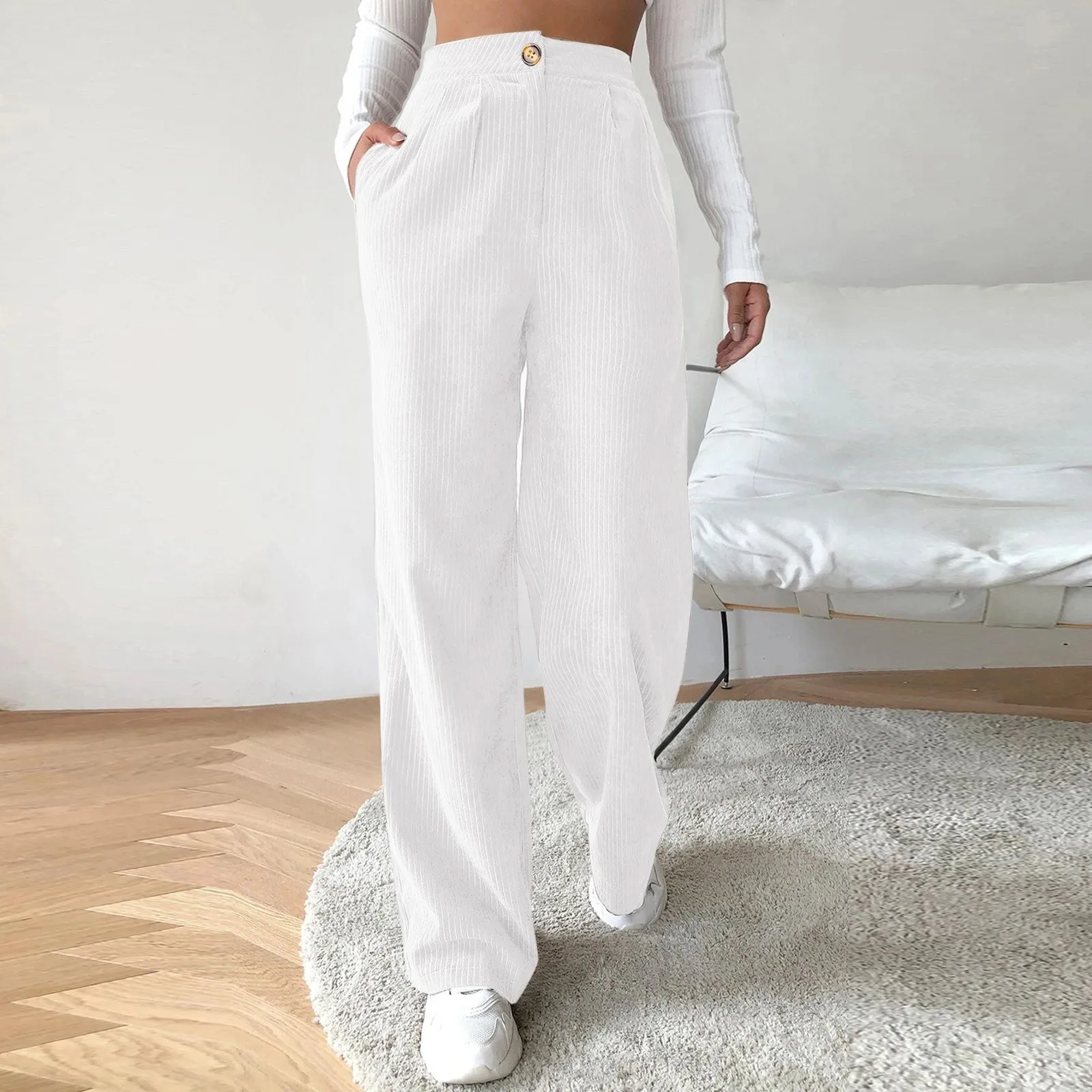 High new Waist Cord Wide Leg Pants Straight Pants For Women Plus Size Big Size Corduroy Pants Women Sweatpants 2025 Pantalones De Mujer