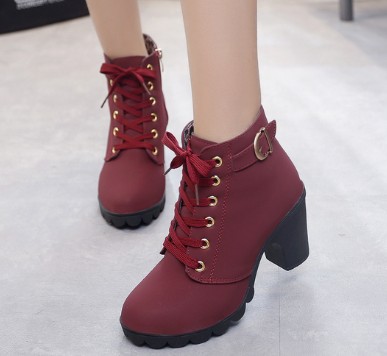 Fashion Women High Heel Lace Up Ankle Boots Ladies Buckle Platform Artificial Leather Shoes bota feminina 2023 a4de