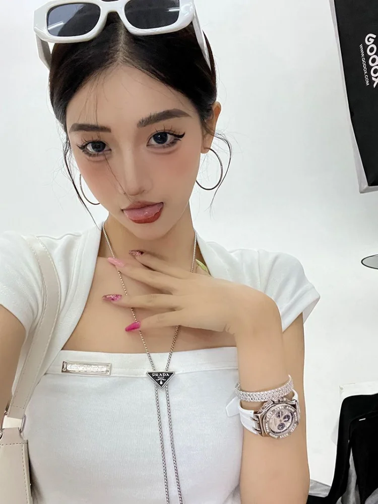 Deeptown Korean Streetwear Tshirts Women Sexy Solid 2025 Slim Crop new Tops Female Basic Y2k Haruku Shirts Square Collar Tees Summer