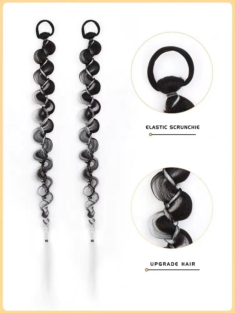 24 Inch With Rubber Band 2025 Long Ponytail Hair Extensions for Women new Black gray ponytail with elastic scrunchies