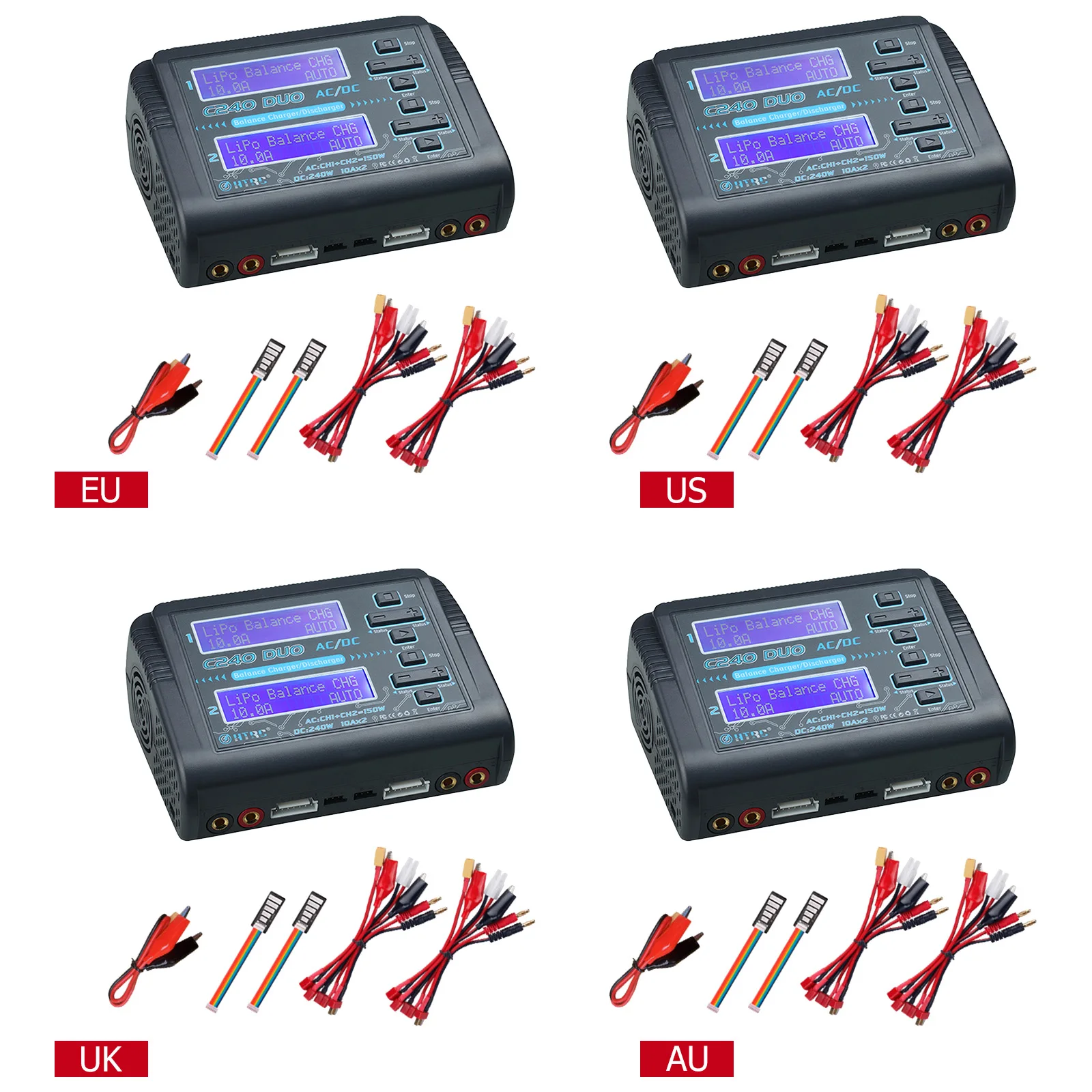 HTRC C240 DUO Lipo Balance Charger for 1-6S LiPo/Li-ion/Life 1-15S NiCd/NiMH Dual Channel AC 150W DC 240W C240 C150 RC Charger