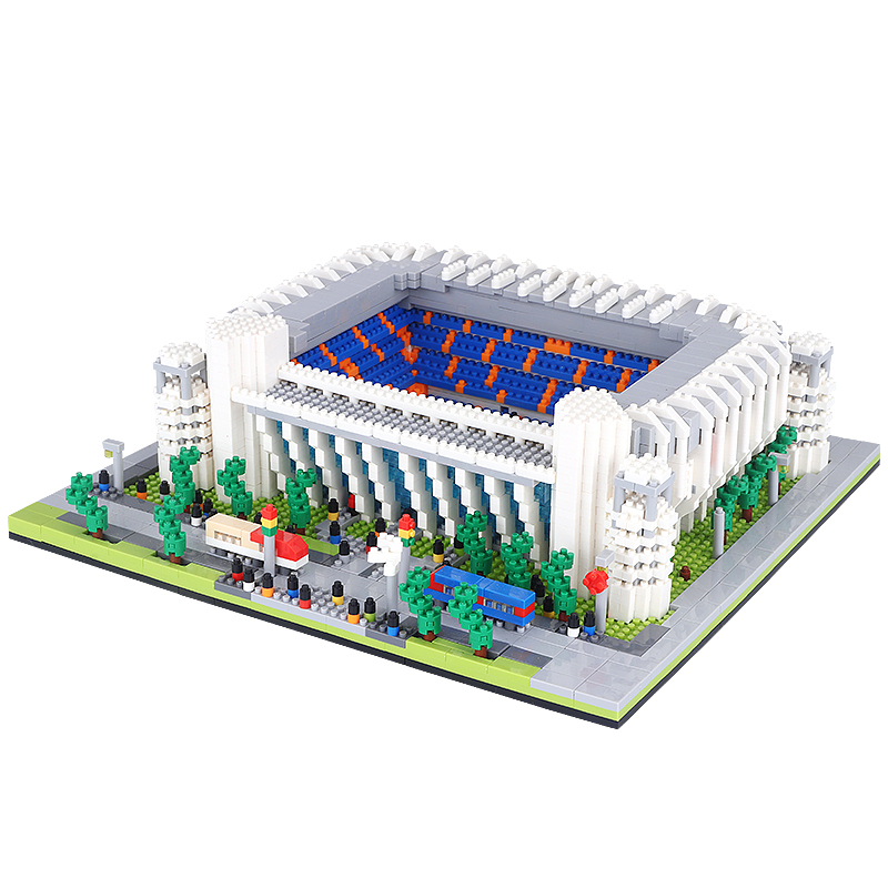 KNEW BUILT Paris Style Soccer Stadium Model Micro Mini Diamond Block Kit Kids Adult Assemble Football Field Brick Set Puzzle Toy