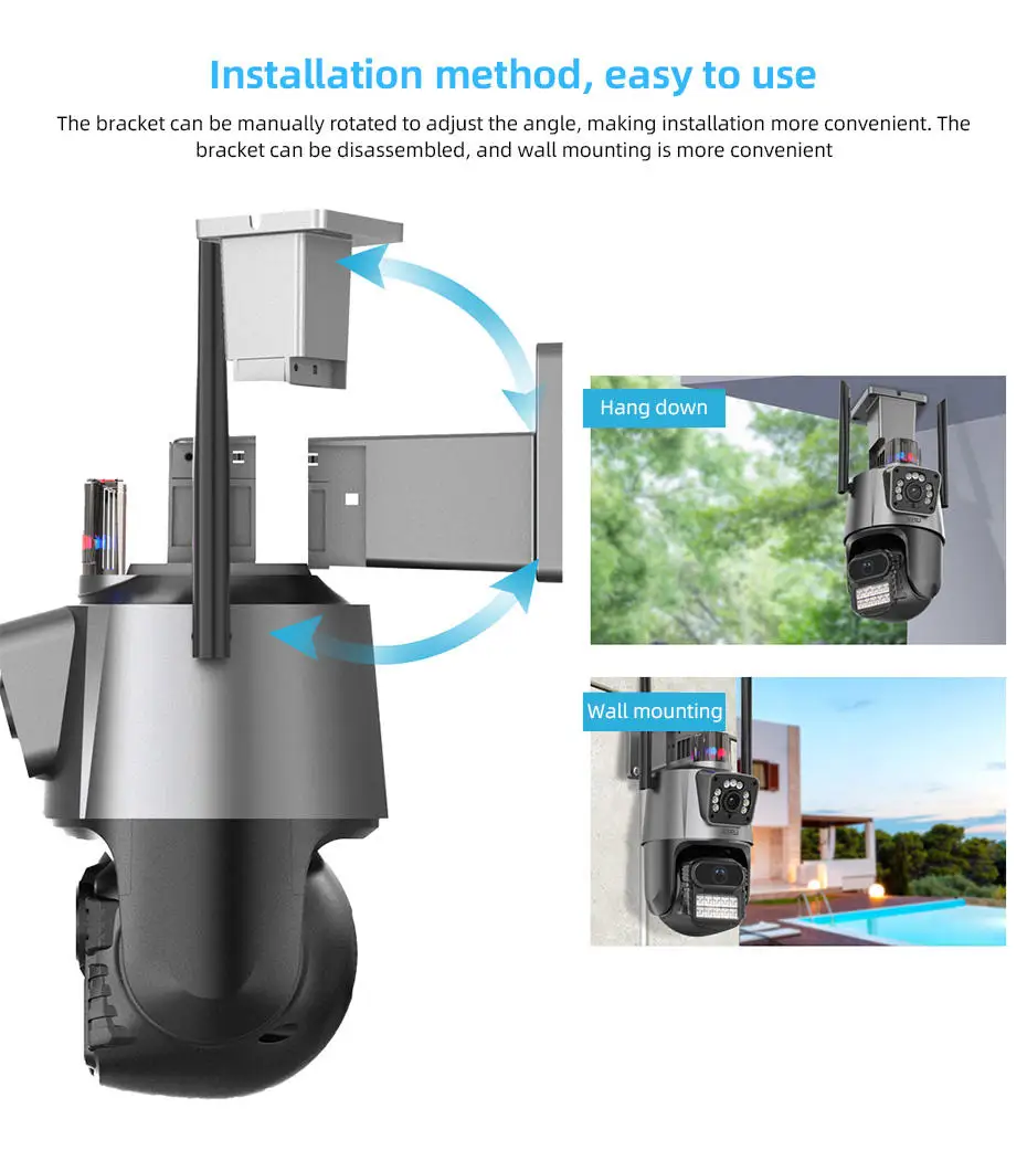 4k 8mp Wifi Smart Survalance Camera Dual Lens Waterproof Monitor Police Light Alarm Ip Security Protection