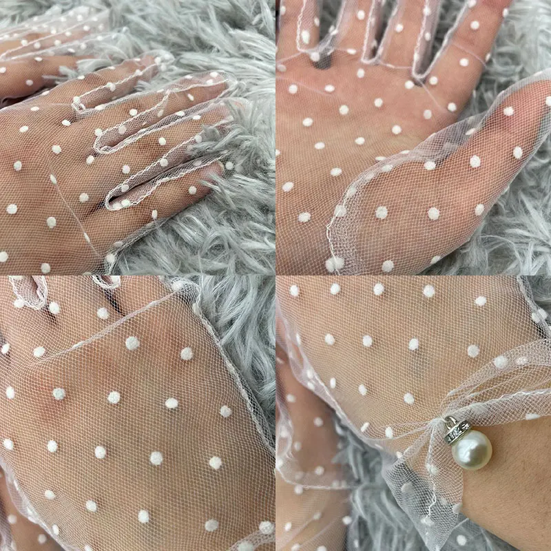Wrist Length Bridal Wedding Gloves Sunscreen Mesh 2025 Lace Thin Spotted Gloves Sexy Transparentes new Organza Dot Printed Full Finger