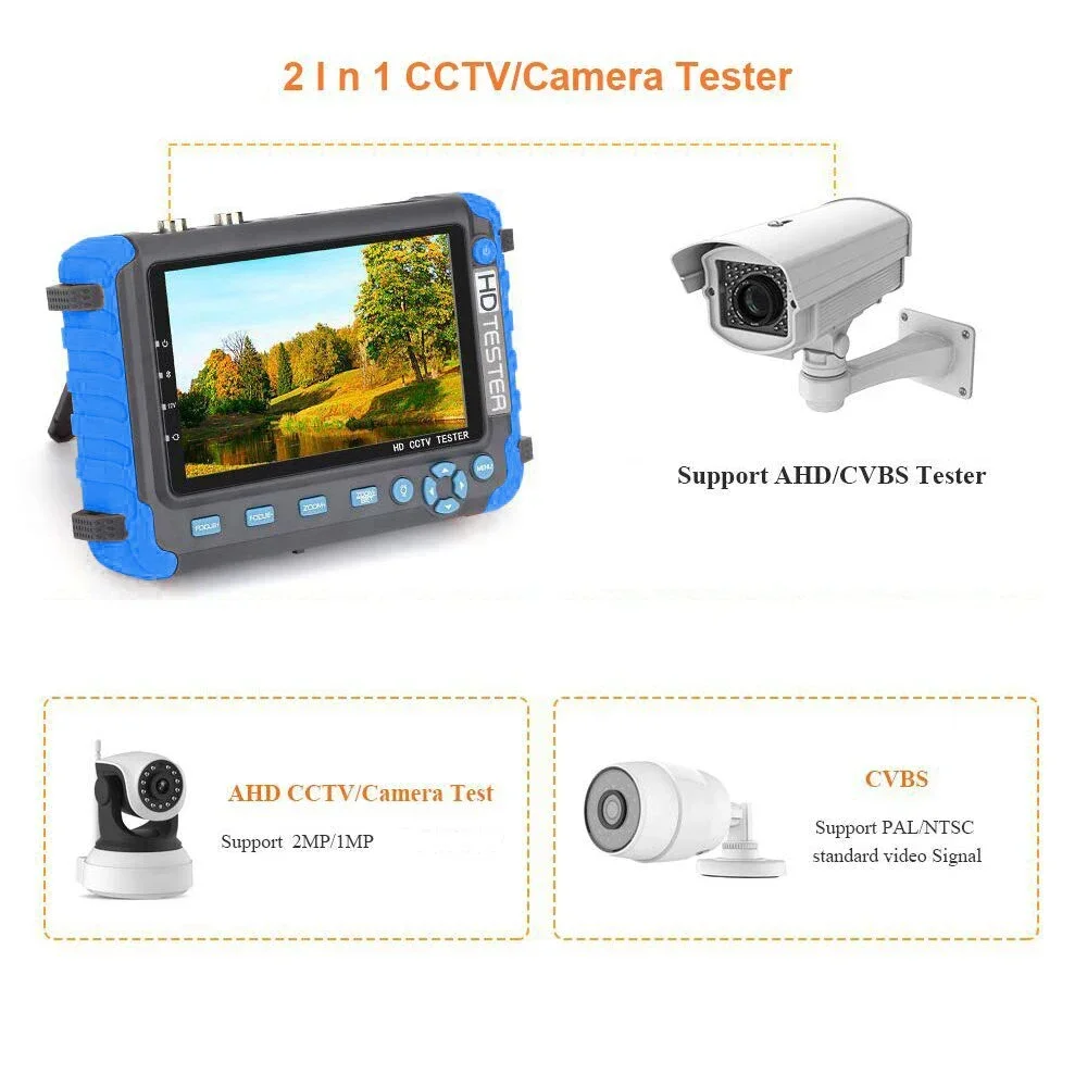 PEGATAH 8MP 4K CCTV Tester Security Camera 5 Inch TFT LCD Monitor for 4 IN 1 TVI AHD CVI Analog Security Cam Tester Video Test
