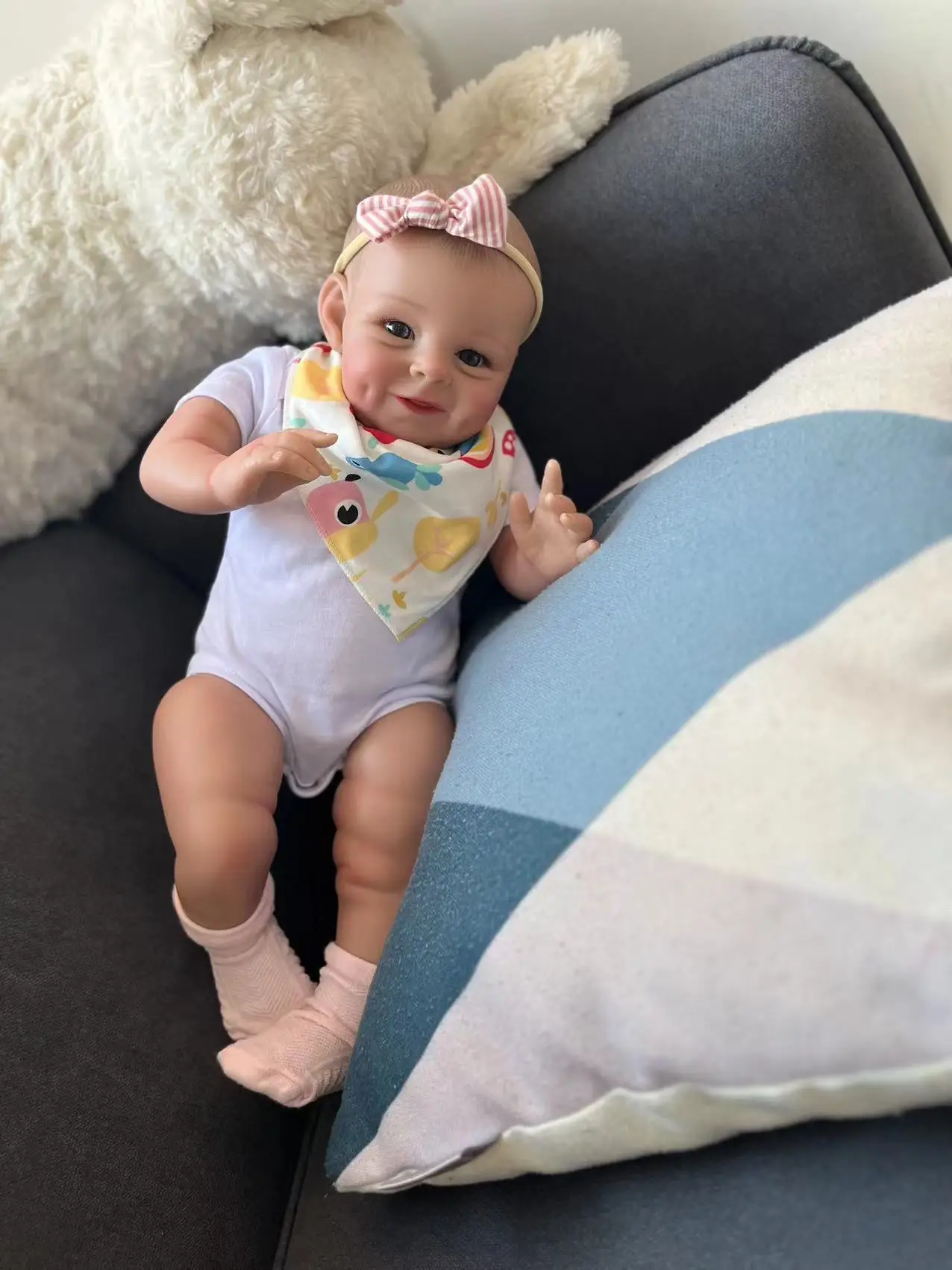 55CM Already Finished Painted Bebe Reborn Dolls Shaya Smile Face Handmade Lifelike 3D Painting Skin Visible Veins Real Photos