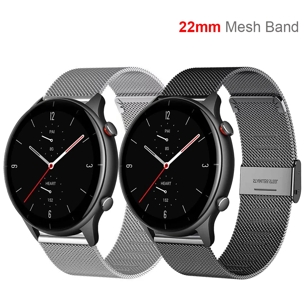 22mm Mesh Watch Band new For Huami Amazfit GTR 4 3 Pro 2 2e Bip 5 ese Bracelet Wrist Strap 2025 Loop For GTR 47mm Pace Stratos Clasp