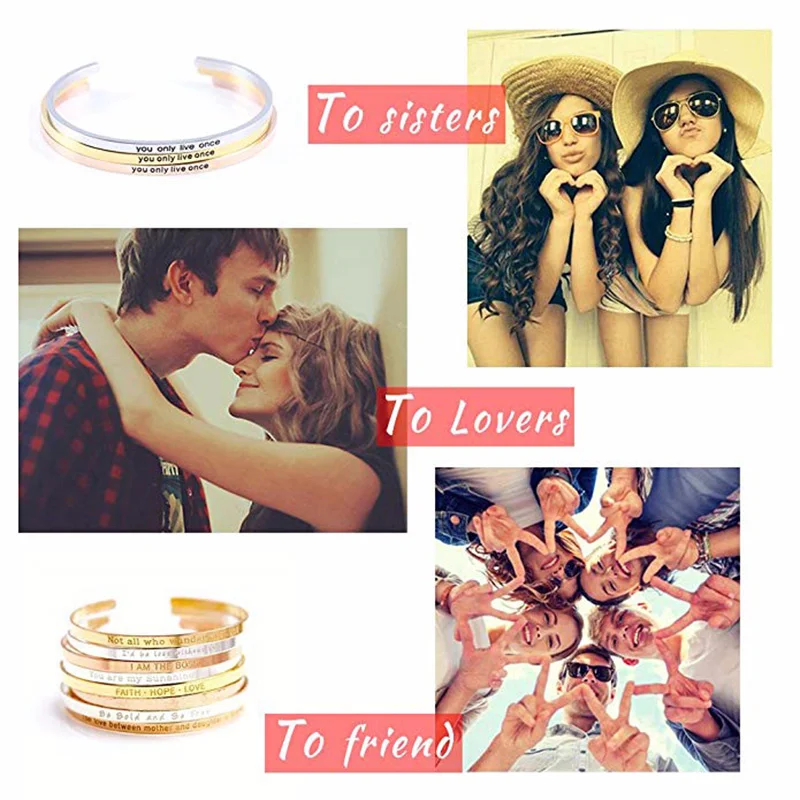 2023 Women Classic Inspirational Bracelets Personalized Gifts for Her Engraved Mantra Cuff 2025 Bangle new Crown Birthday Wedding Jewelry