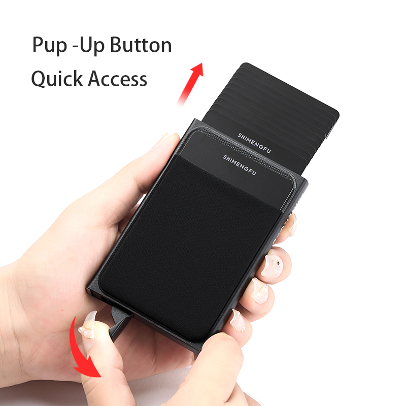 Slim Aluminum Wallet with Elasticity Back Pouch ID Credit Card Holder Mini RFID Wallet Automatic Pop Up Bank Card Case Men Purse