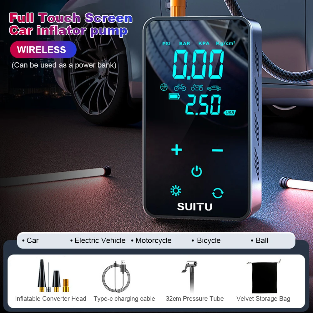 Digital Air Compressor 150PSI Electric Air Pump Portable Car Tyre Inflator Mini Touch Screen Tire Inflator For Car Motorcycle