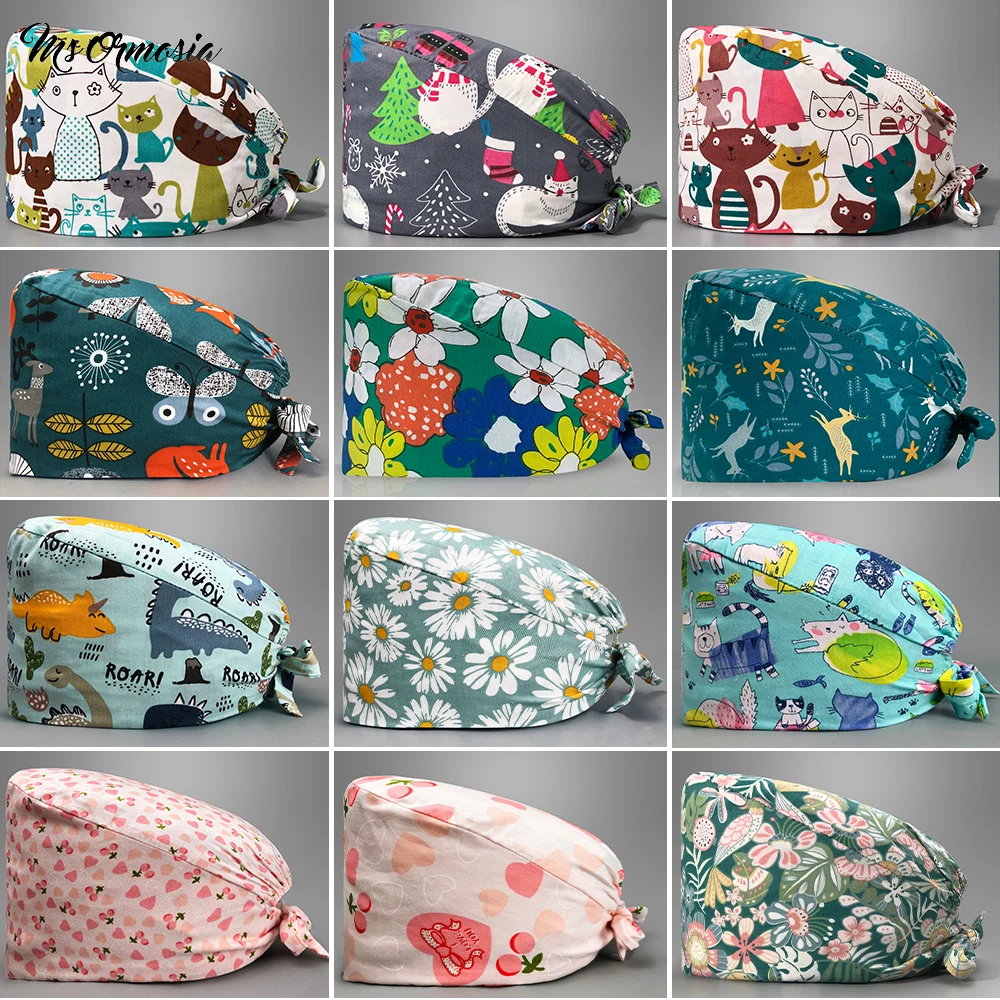 new Medical 2025 Scrubs Hat Unisex Scrub Cap Floral Printed Dental Clinic Hat Adjustable Pet Shop Lab Nursing Hat Doctor Nurse Scrubs Cap
