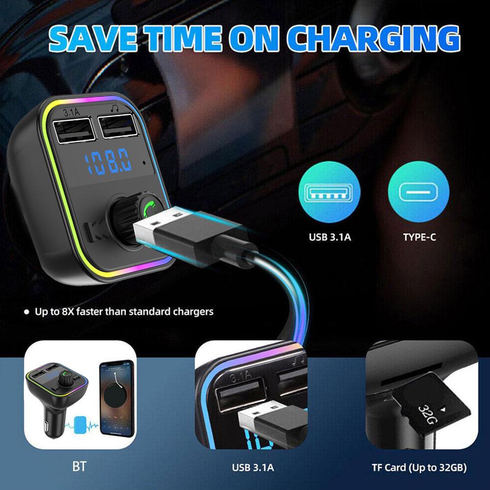 Car Bluetooth 5.0 FM Transmitter PD Type-C Dual USB Ambient Light Charger Player Modulator MP3 Fast 3.1A Handsfree Colorful Q1K4 ecdec 4a5eb