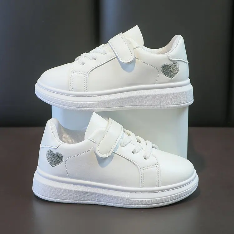 Sneakers Children Love Style Solid White Casual 2025 Shoes for Girls Flat new Sports Running Shoes Kids Students School Board Shoes 3-12Y