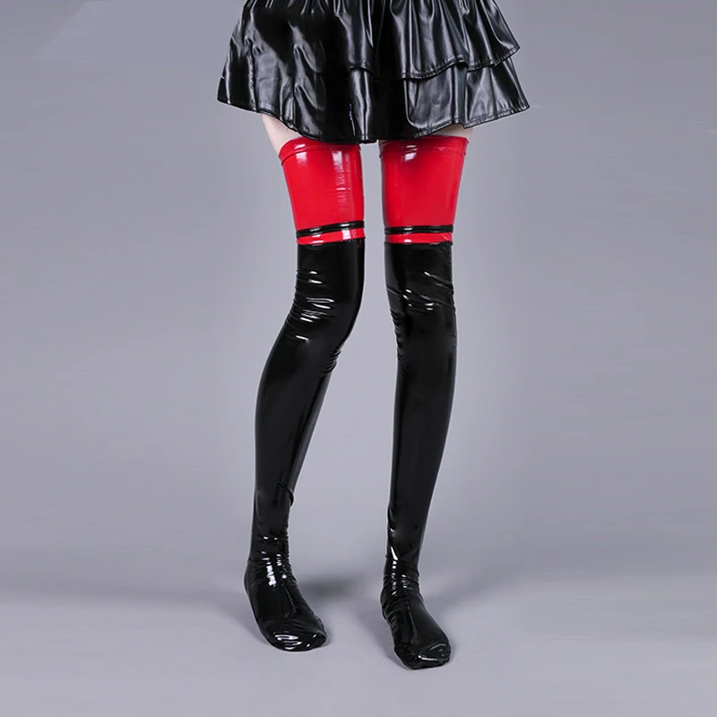 AniLV Women Leather Glossy Over Knee Stockings Anime Cute Cat Paw High Thighs Hold-ups Socks Cosplay
