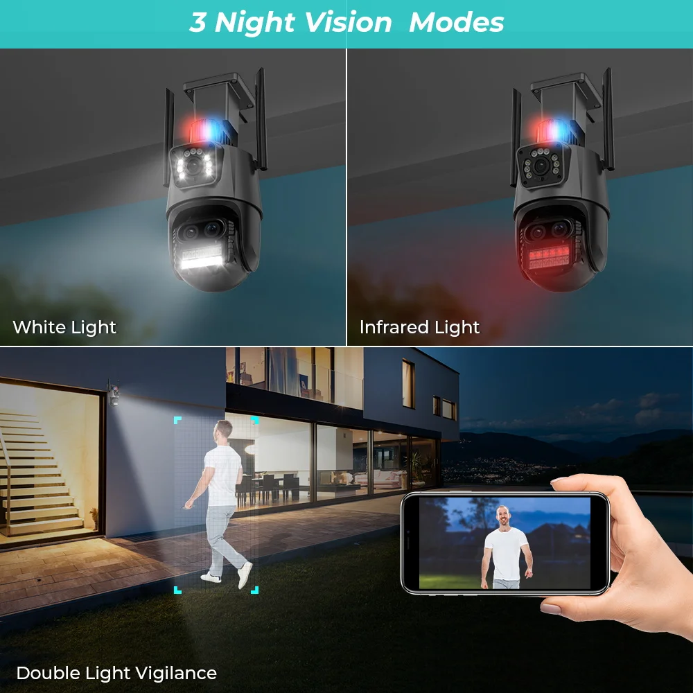 4K 8MP WIFI Camera Outdoor 8X Zoom Three Lens Dual Screen Audio Home Security PTZ Camera Auto Tracking CCTV Video Surveillance