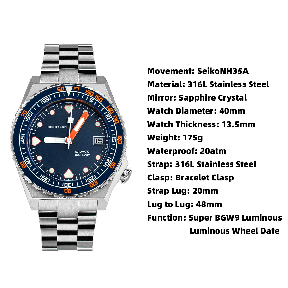 2025 new SEESTERN SUB600T Mens Diver Watch Automatic NH35 Movement Ceramic Bezel Lume Mechanical Wristwatches Sapphire Waterproof V3