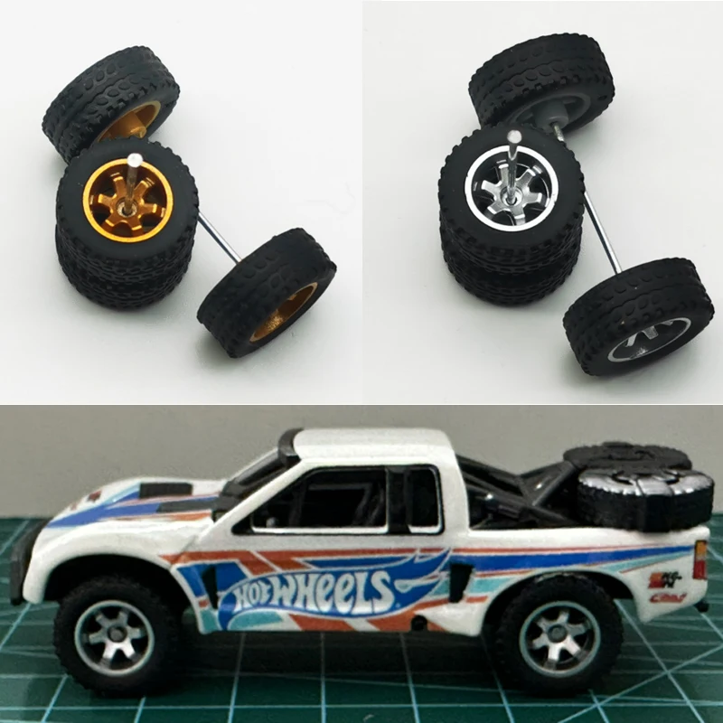 1/64 Rubber Tires & Diecast Car Wheels for 1:64 For Miniature Large Sedan Off-Road Dedicated to Pickup Trucks