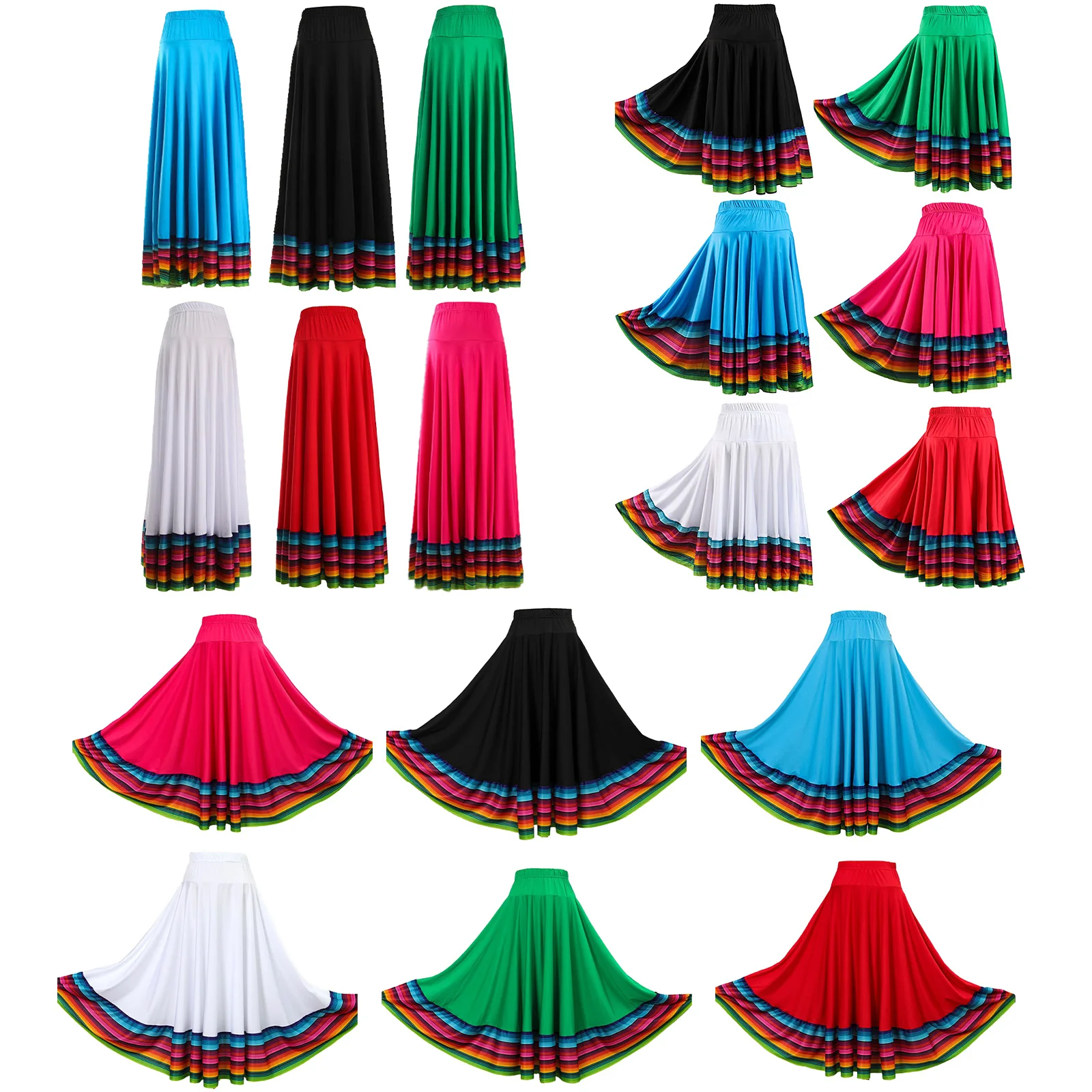 Womens Folklorico Dance Skirts Swing Skirt Full Circle Spanish Folkloric Mexican Flamenco Folk Dance Stage Performance Costume