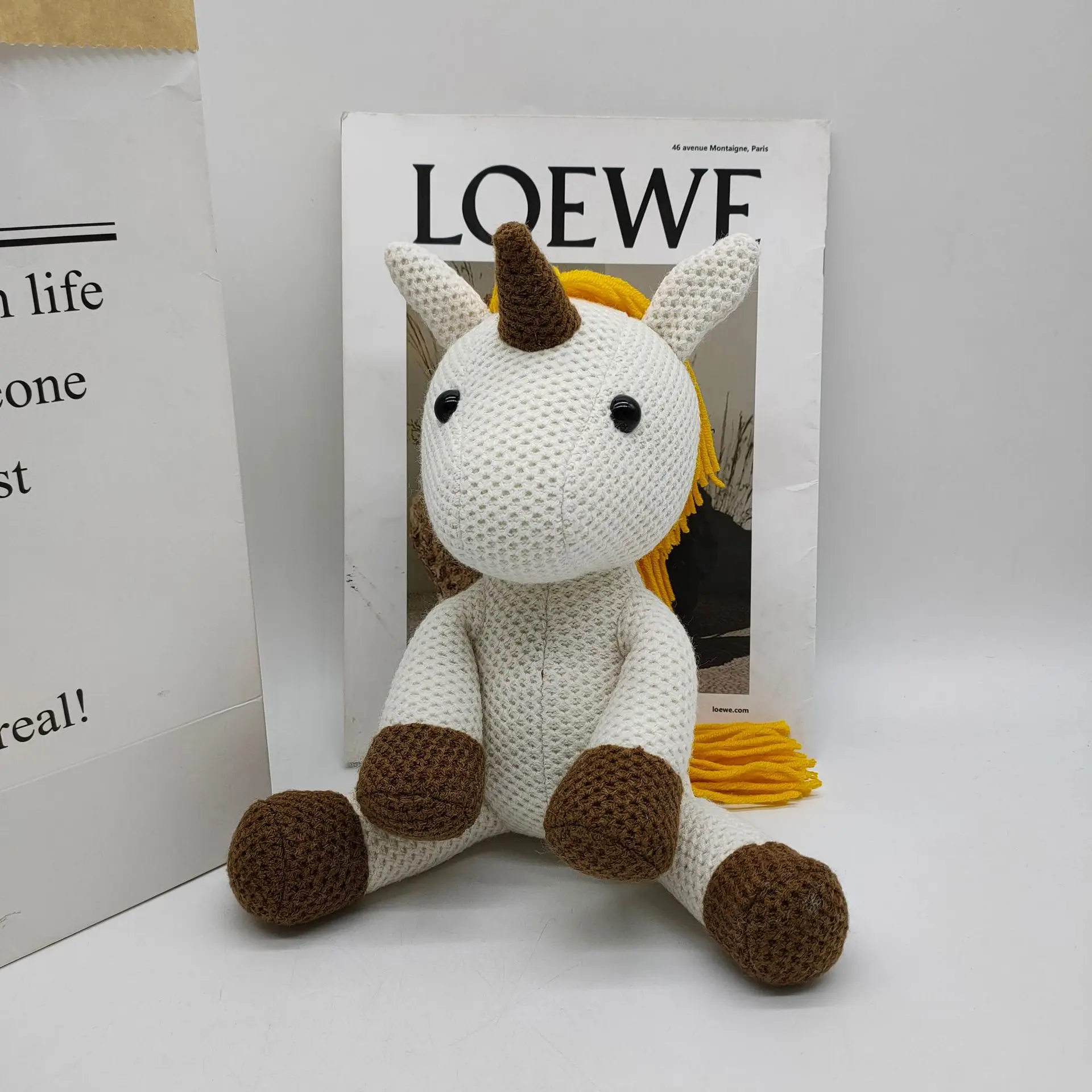 Korea Ins Hot Unicorn Plush Toy Bell Cute Handmake Unicorn Baby Soothing Doll Knitted High Quality Birthday Gift Kids Newborn