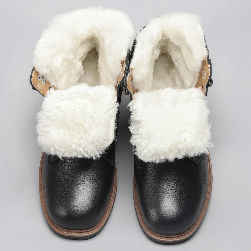 Natural Wool Men Winter Shoes 2024 Natural Cow Leather Super Warm Size 40~47 Winter Boots Non-Slip Snow Boots Men #YM1570