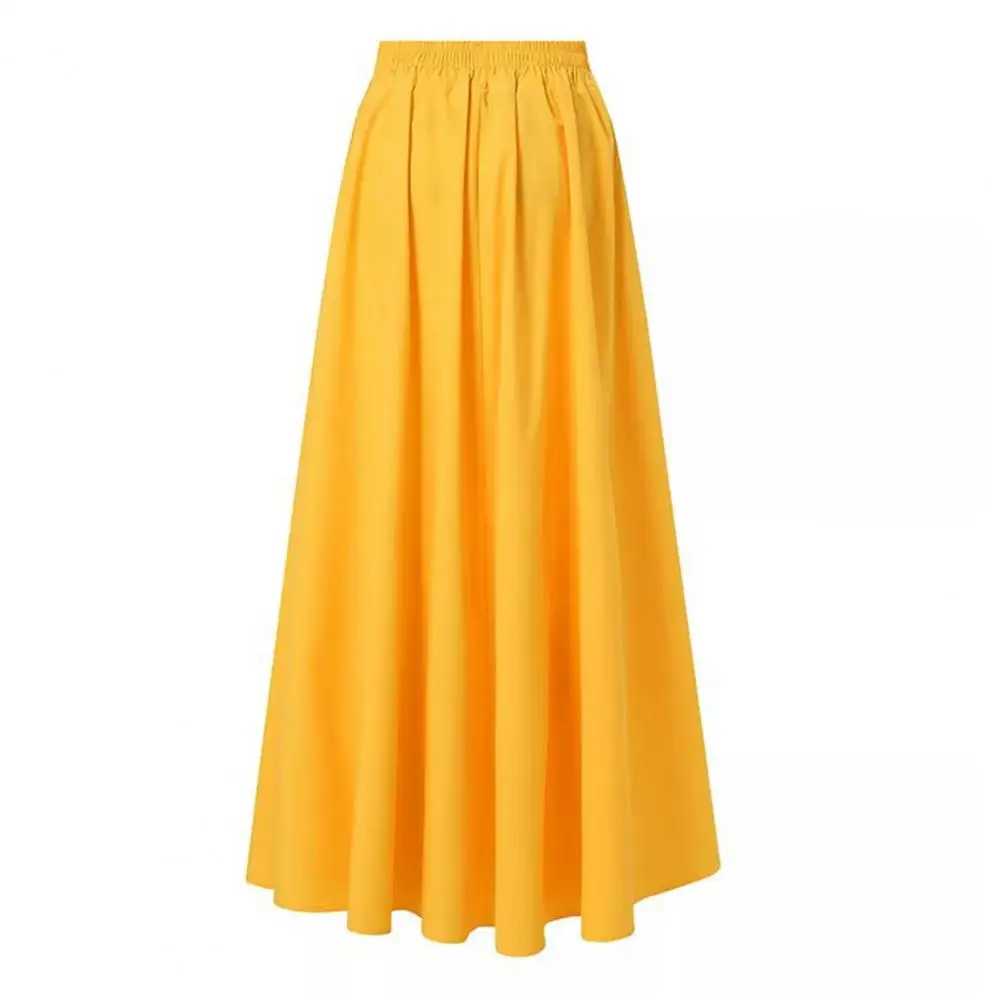 Summer New in Skirt Two Pockets High-Waist Elastic Waist Pleated 2025 new Large Hem Clothing Matching Oversized Women A-Line Solid Skirt