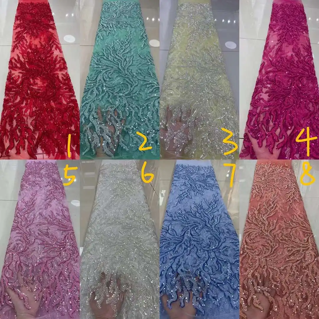 Latest African Sequins Beads Lace Fabric 2023 High Quality Lace Material French Nigerian Lace Fabrics For Women Party