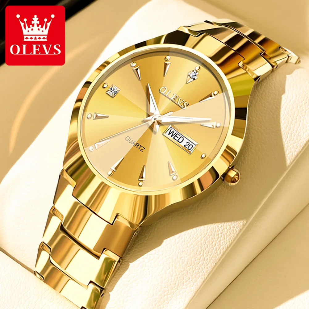 OLEVS Men's Watches Top Brand Luxury Original Quartz Wacth for Man Waterproof Tungsten Steel Case Strap Luminous Date Week Thin