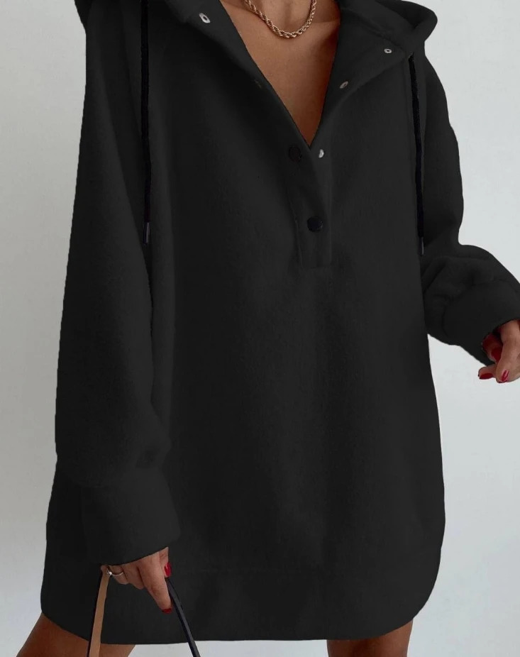 Woman Hooded Shirt Autumn Fashion Polar Fleece Loose Daily Casual Button Long Sleeve Drawstring Pullovers Sweatshirt 240318