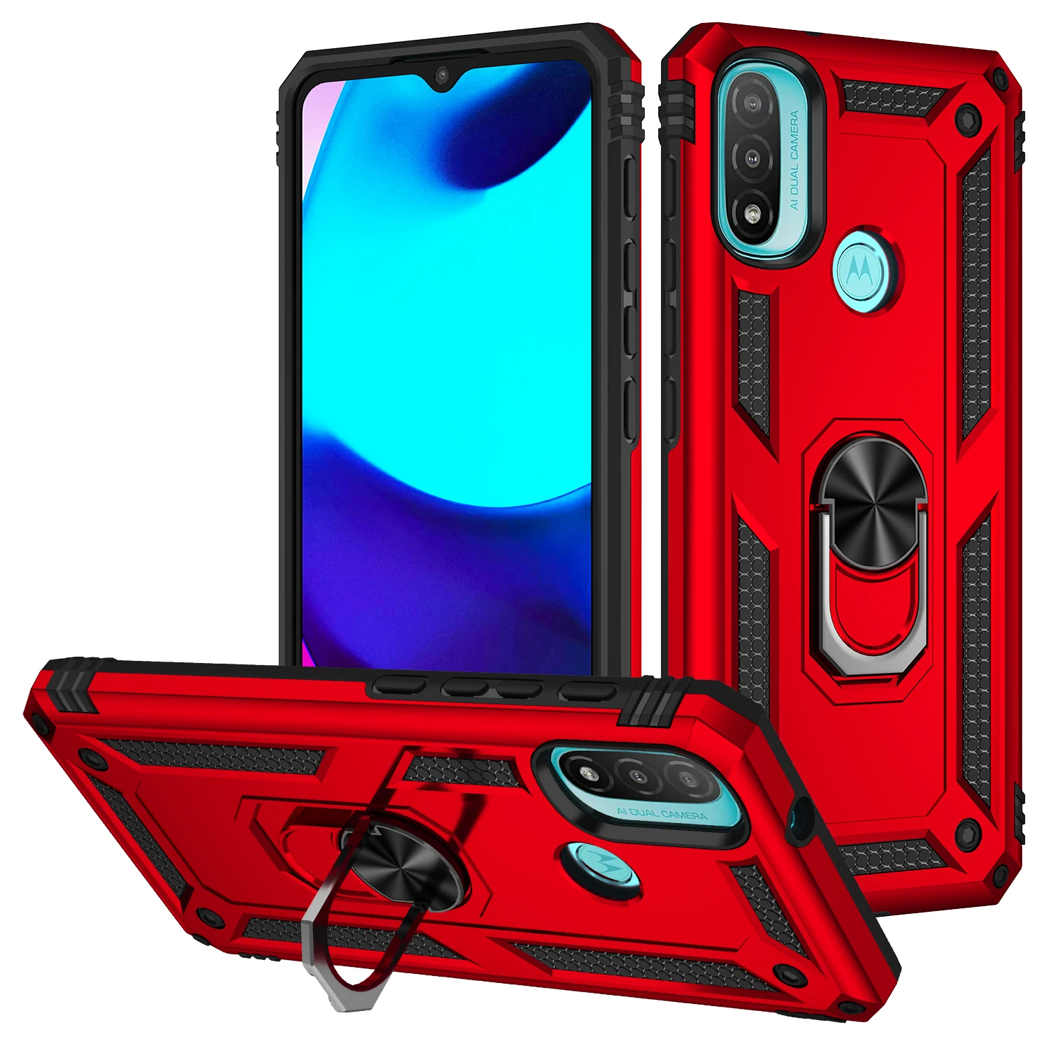 Case for Motorola 2025 Moto E20 E30 E40 Shockproof Bumper Armor Protective Magnetic Holder Ring Cover for Moto new E 20 30 40