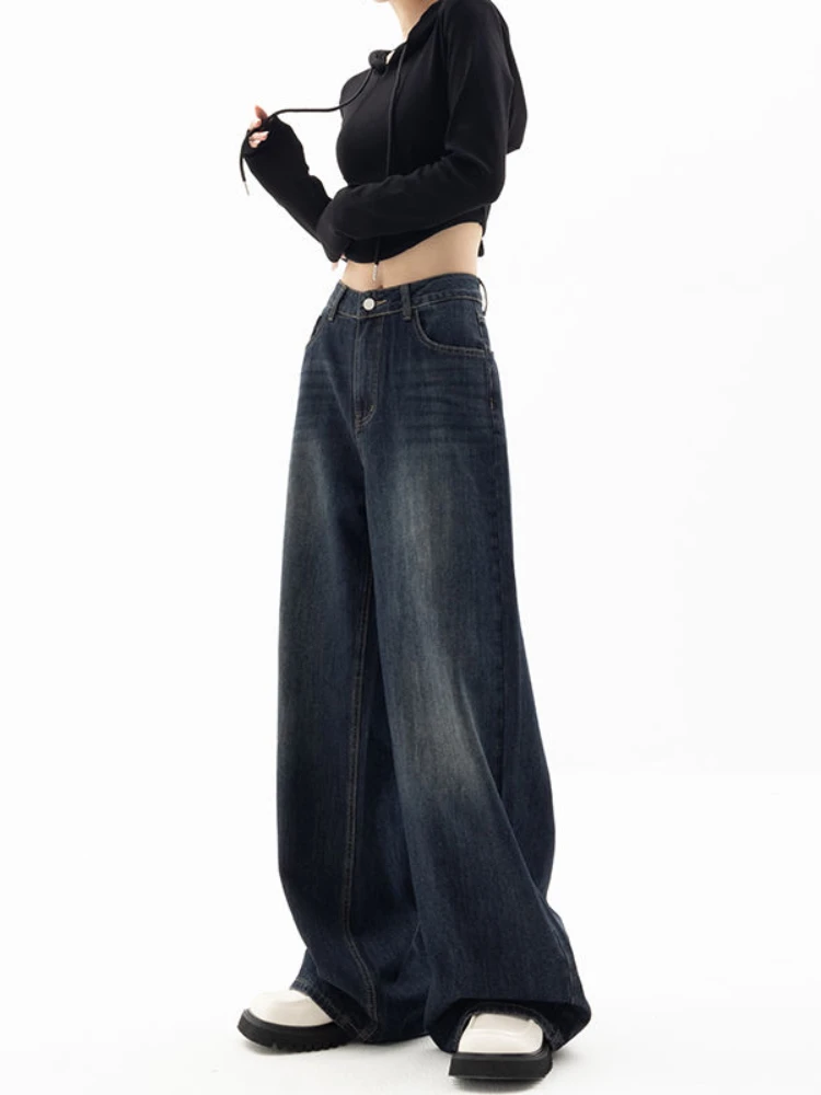 HOUZHOU Vintage Women Wide Leg new Jeans Haruku Baggy 2025 Denim Trousers Oversized Grunge Streetwear Y2k Autumn Pants Korean Fashion