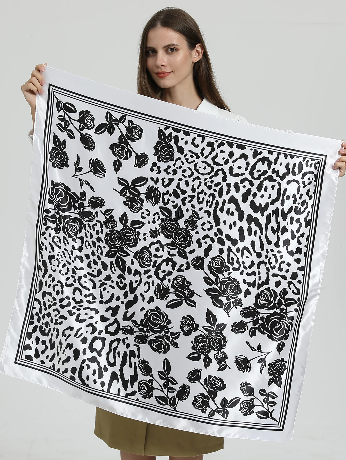 2023 2025 Print Silk Satin Muslim Scarf Hijab 90cm Neckerchief Shawl Wraps Bandana Female Headband Hair Hand Wrist new Echarpe New