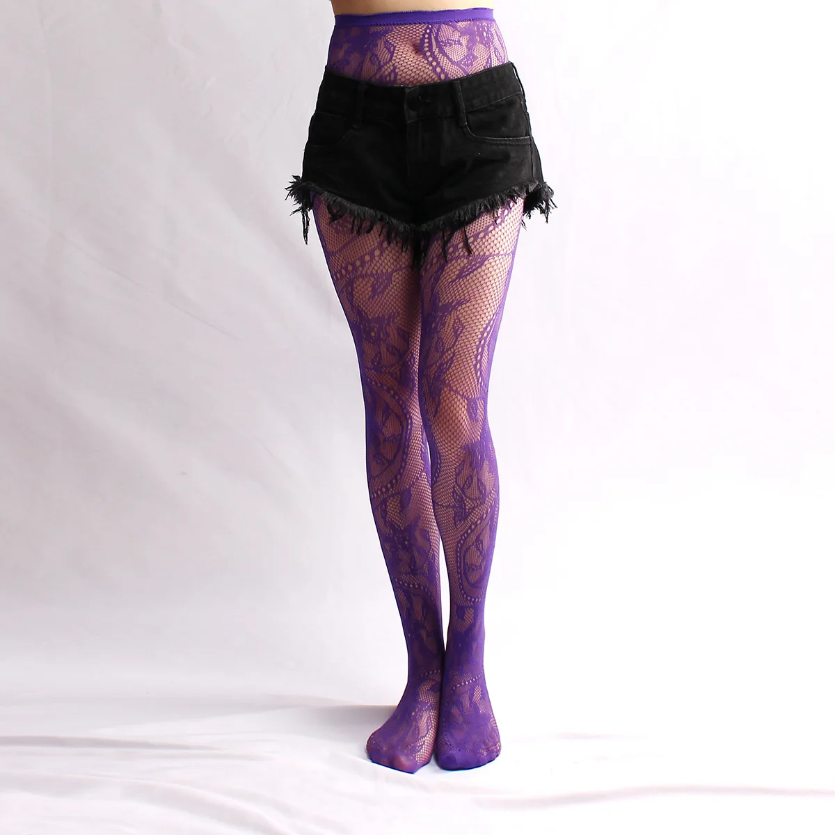 Women Sexy Colorful Fishnet Pantyhose Rose Flower Vine Jacquard Patterned Tattoo Tights Side Hollow Holes Drop Shipping
