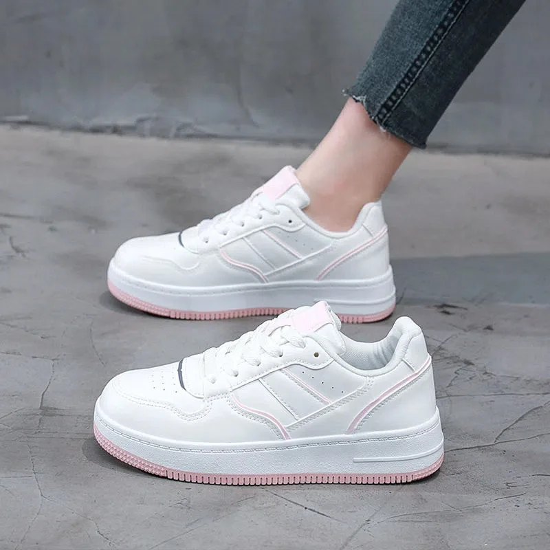 New Sneakers Women Solid Color Lace-up Flat Bottom Small new White Shoes Thick Soles Round Toe Shoes 2025 Woman Student Board Shoes