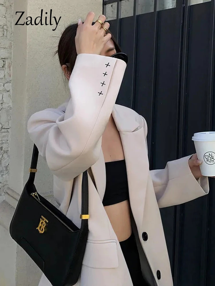 Zadily Autum Oversize Full Sleeve Long Women Blazer Office Lady Solid Work Suit Blazers Work Female Clothing Jackets Coat 240325