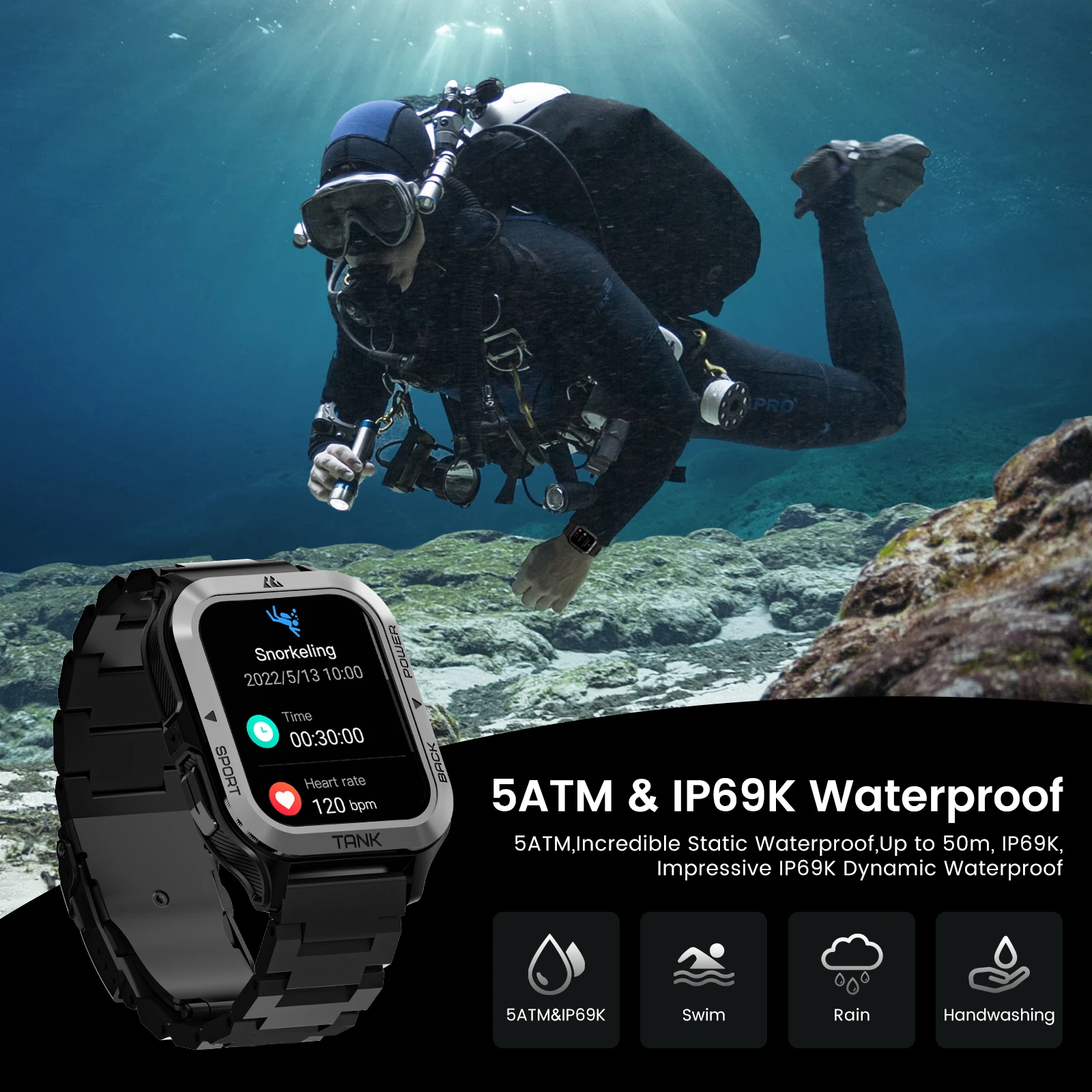 KOSPET TANK M2 Ultra Men Smartwatch Electronic Wrist Watches AI Voice Bluetooth Call 5ATM Waterproof Digital Mens Smart Watches