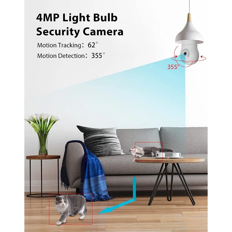 4MP Bulb Camera 2.4GHz 360° 2K Security Cameras WiFi Outdoor Full Color Motion Detection Compatible with Alexa Proy