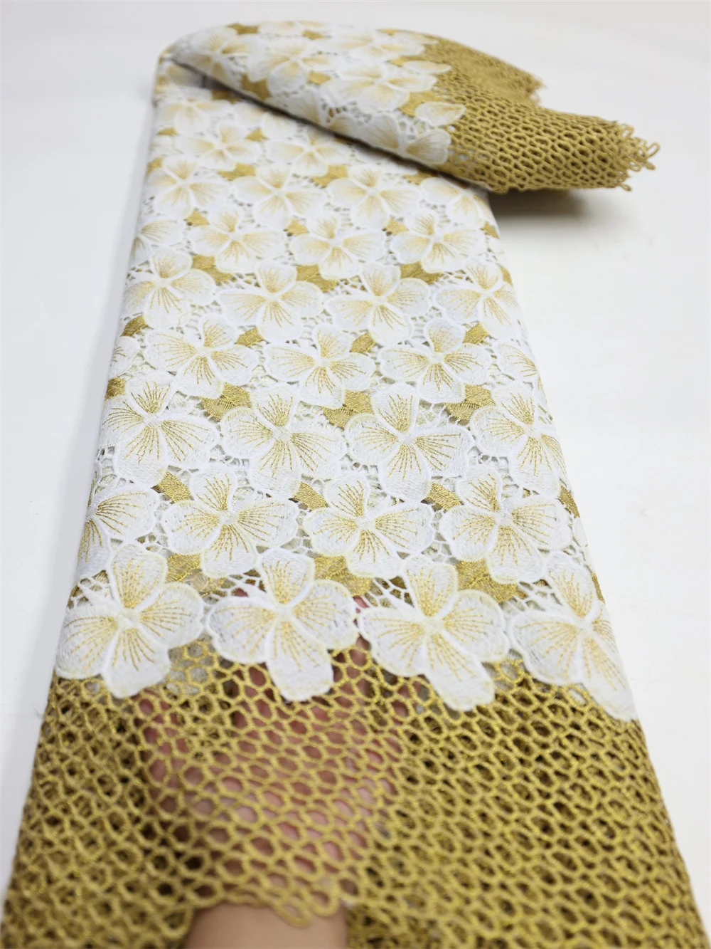 High Quality African Guipure Cord new Lace Fabric with Sequins 2023 French Nigeria Lace Fabric 2025 for Wedding Material QF1406-1