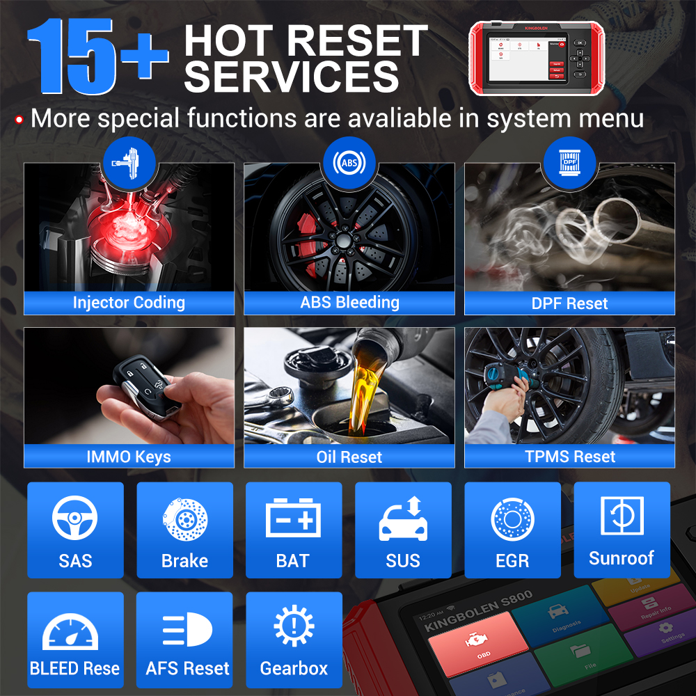 KINGBOLEN S800 5 inch Car Diagnostic Tools ABS SRS ECM TCM 4 systems 15 Resets IMMO DPF Adblue Lifetime Free All OBD2 Scanner