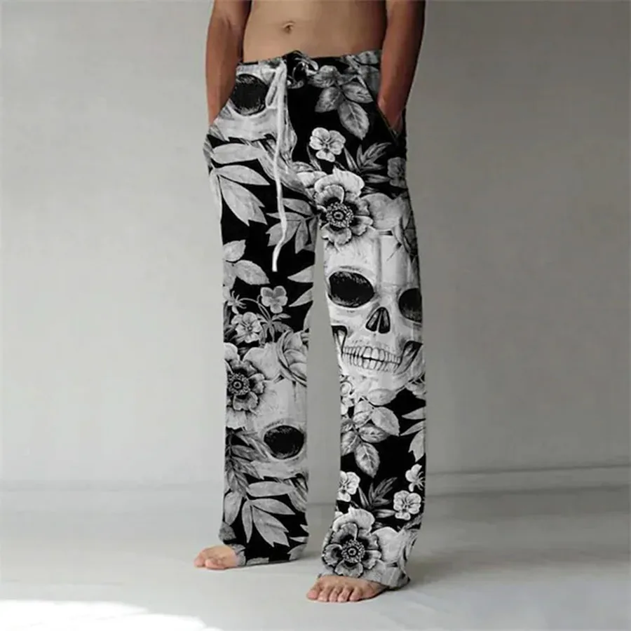 Skull Print Pattern new Men Daily Outside Take Handsome 2025 Street Style Loose Casual Pants XS-8XL