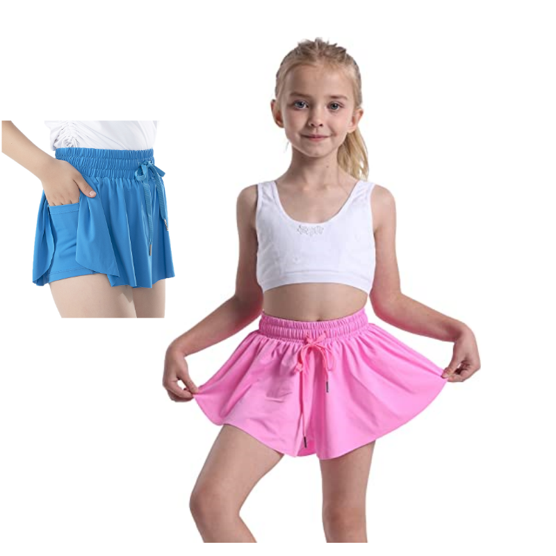 Children Flowy Shorts Girls Athletic Gym Running Biker Sports Shorts Preppy Youth Butterfly Shorts Comfort Tennis Skirt Summer