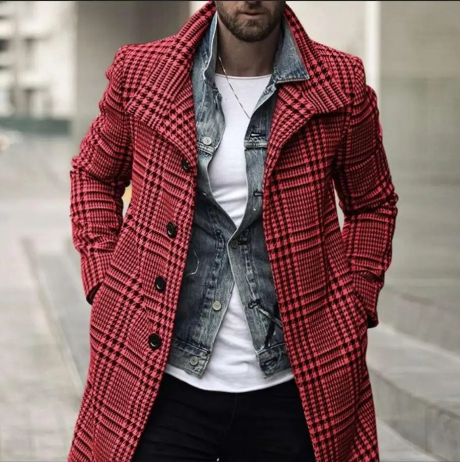 Mens Coat Winter Jacket Men Overcoat Warm Clothes Wool new Outwear 2025 Long Black White Plaid Blends Cardigan Male Coat Plus Size S-3XL