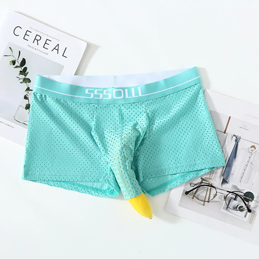 Men Breathable Mesh Boxers Shorts Elephant Nose Pouch Underwear Trunks JJ Sleeve Lingerie Stretch Loose Cool Boxer Panties