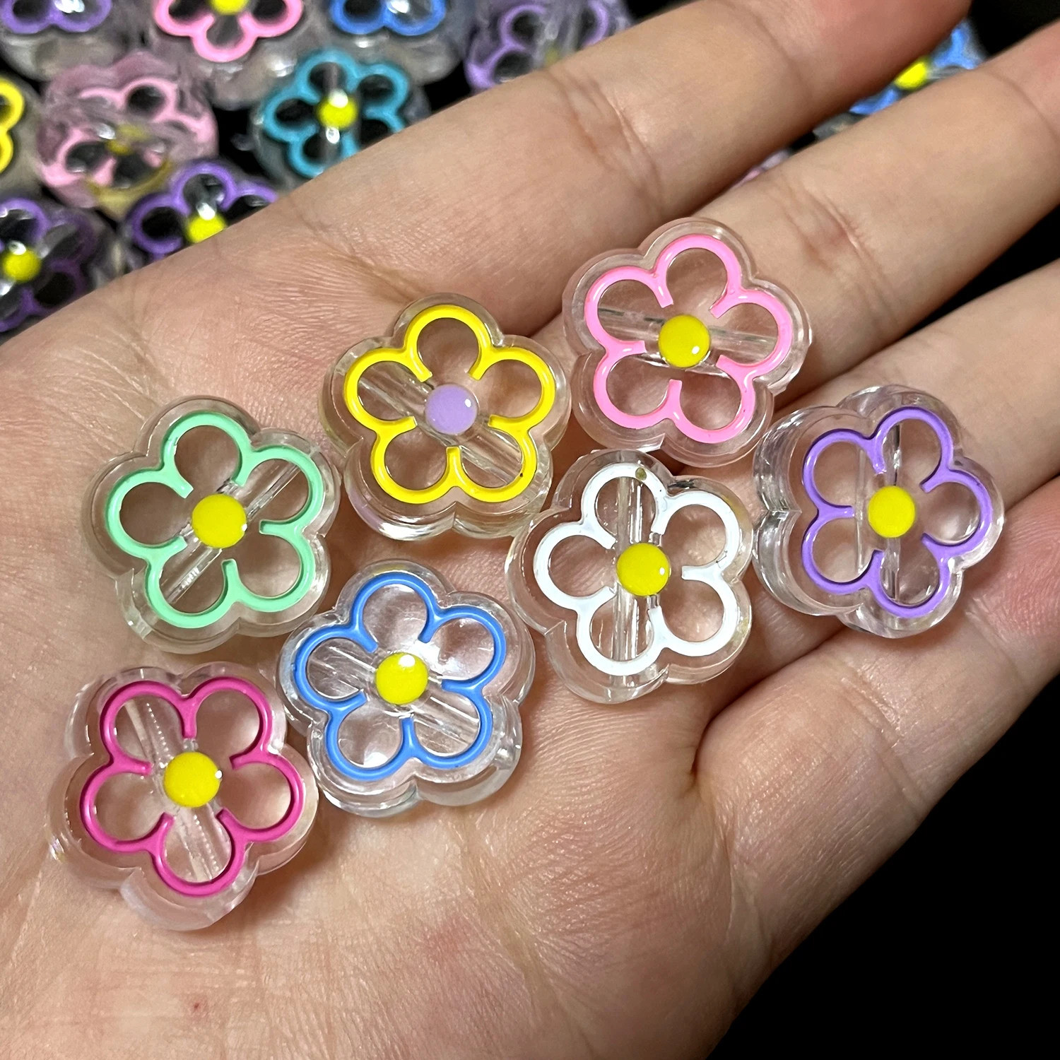 5-20pcs 19mm Sunflower Acrylic Beads Transparent Loose Spacer Beads For Needlework DIY Bracelet Necklace Jewelry Making Suppies