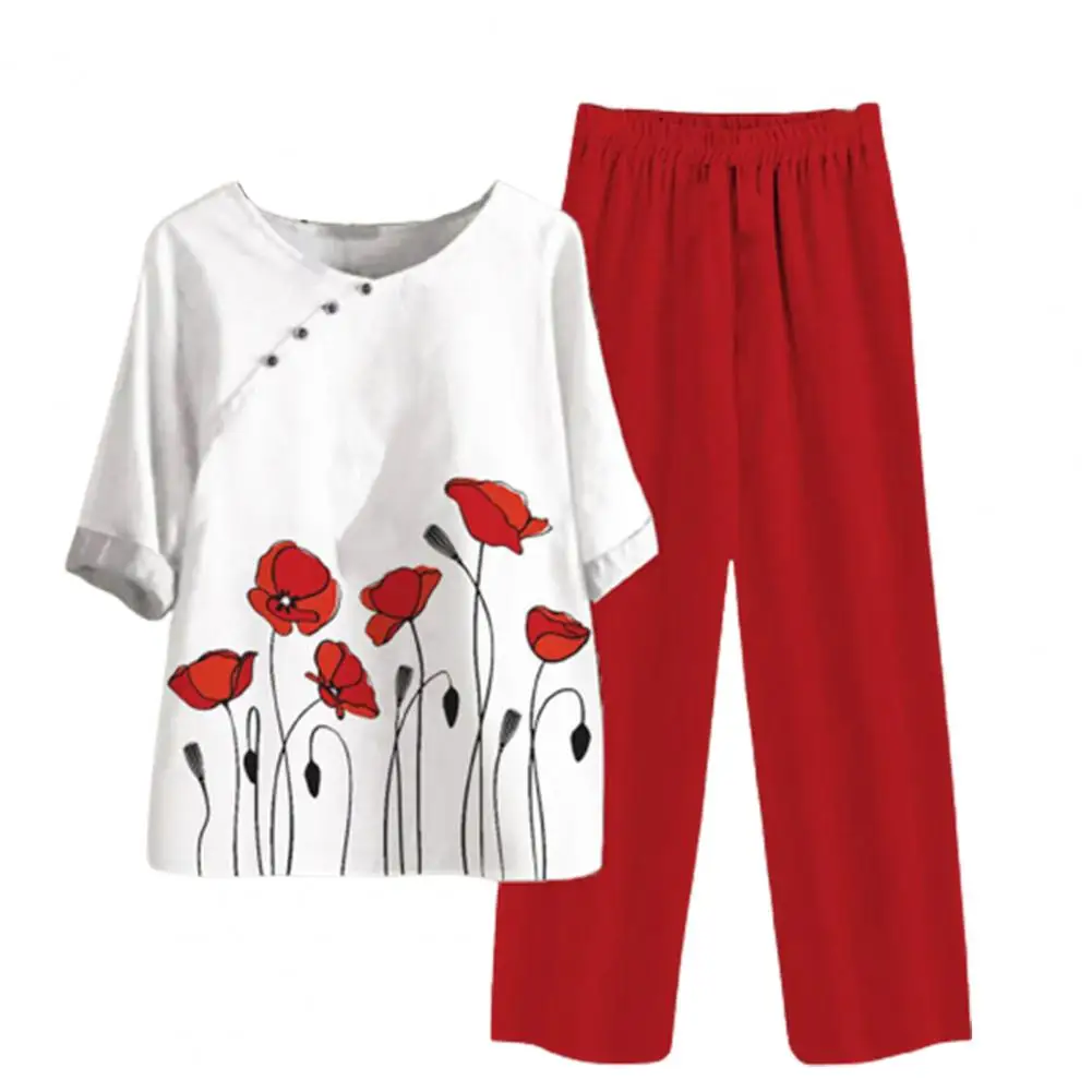 Two new Piece Outfits Clothes Women Spring Printed Blouse and Wide Leg Pants Suit Female Loose Sets Elegant 2025 Office Lady