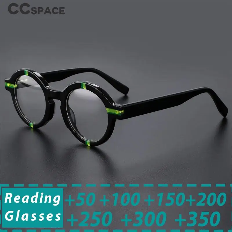 R56500 New Style Retro Round Small Frame Acetate Reading Glasses+100~+300 Men's Women's Popular Spliced Color Presbyopic Glasses