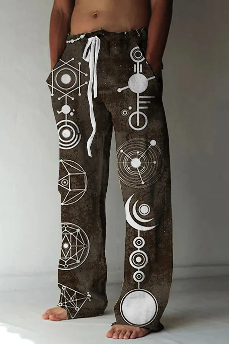 White Print Pattern Family Men 2025 new Daily Travel Street Style Loose Casual Pants XS-8XL